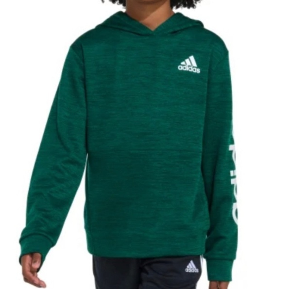 adidas Youth Tech Fleece Pullover Hoodie in a Green Melange Color XL